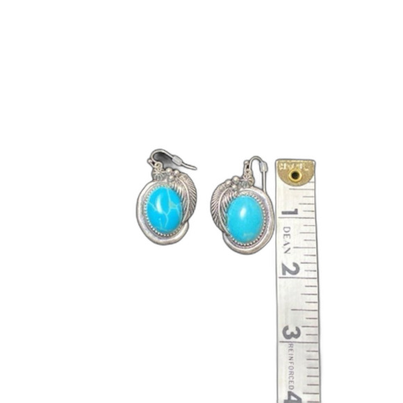 Turquoise and Silver Feather Framed Statement Earrings - Picture 4 of 6